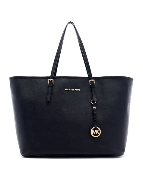 michael kors jet set saffiano leather black tote|Michael Kors marilyn medium tote.